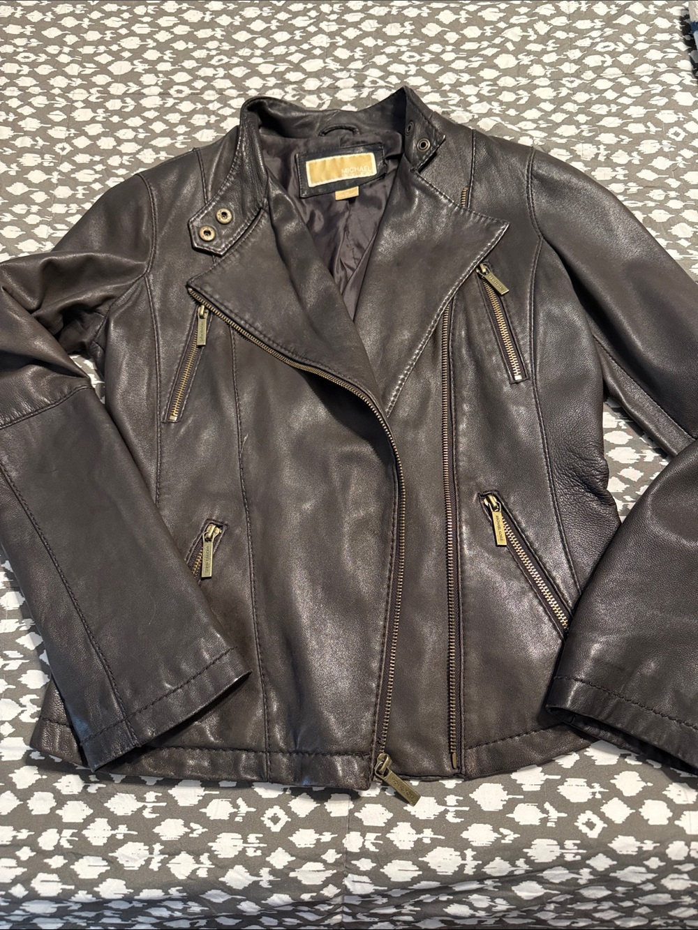 Women’s Michael Kors Leather Moto Jacket - Classic Asymmetric Zip